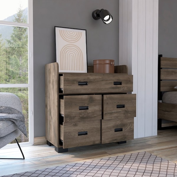 Tuhome Alyn Dresser, Four Legs, Four Drawers, One Double Drawer, Superior Top, Dark Brown CLB7153 - main